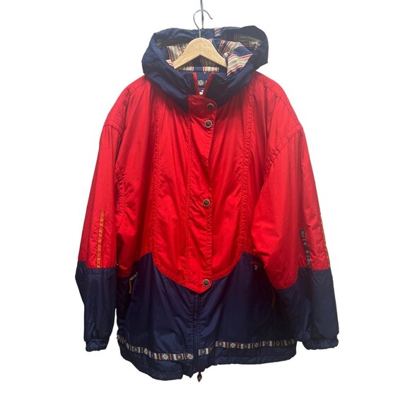 Obermeyer Vintage 90's Red and Blue Reversible Hoodie Puffer Ski Jacket - Picture 2 of 13